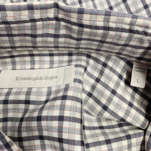 ERMENEGILDO ZEGNA Size L White Grey Checkered Cotton Long Sleeve Shirt
