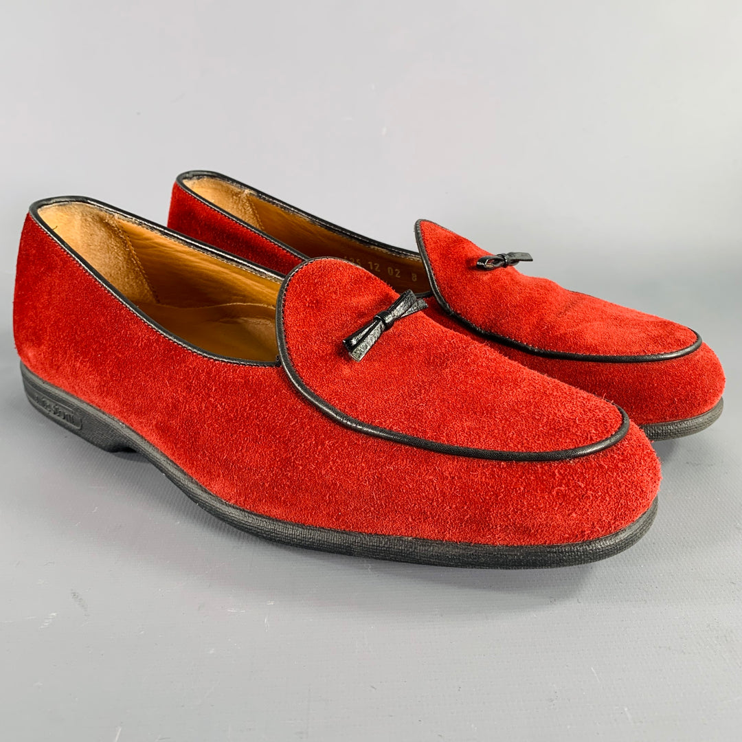 A.TESTONI Size 8 Burgundy Black Contrast Trim Suede Slip On  display picture 3