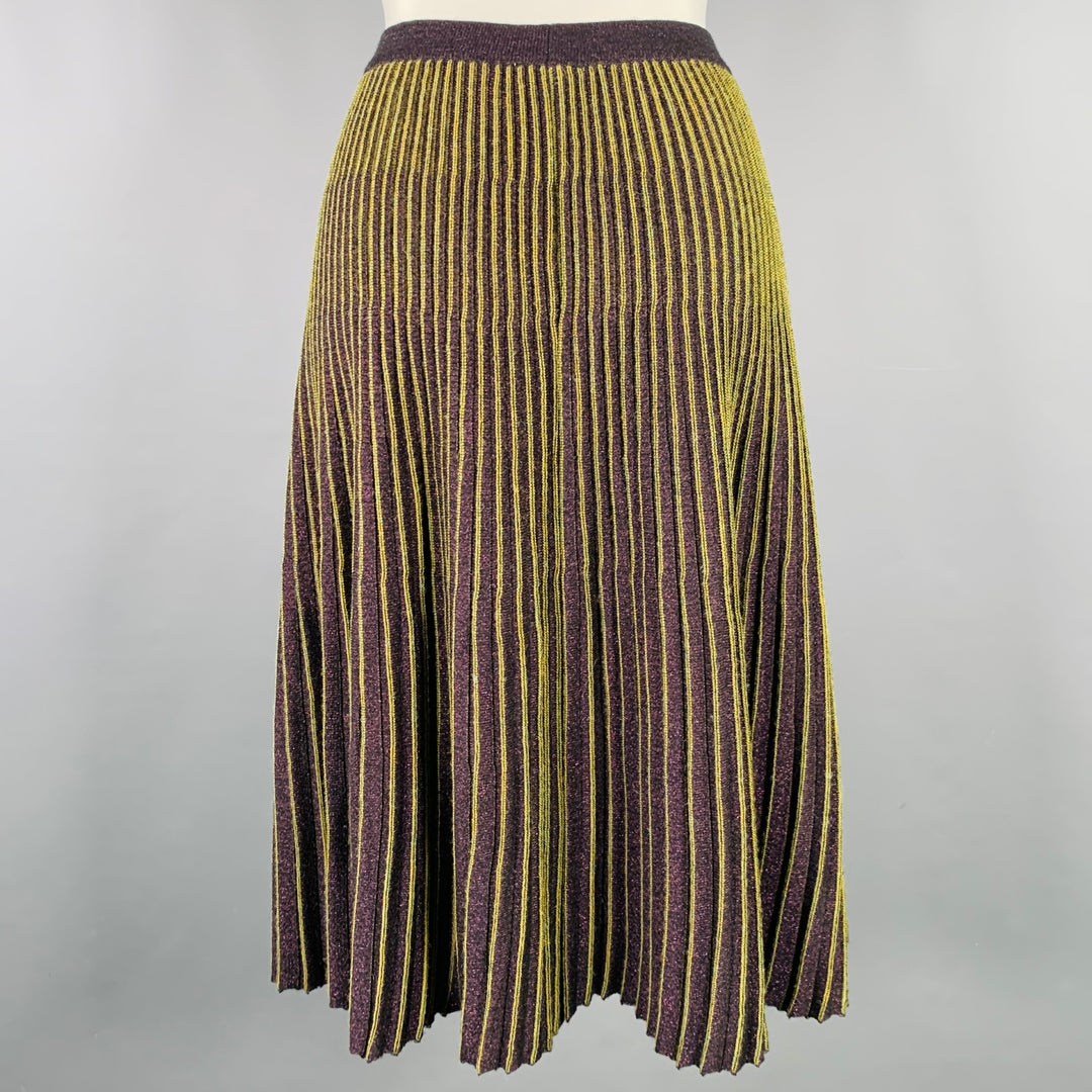 CATHERINE ANDRE Size M Purple Yellow Acrylic Blend Knit Pleated Midi Skirt