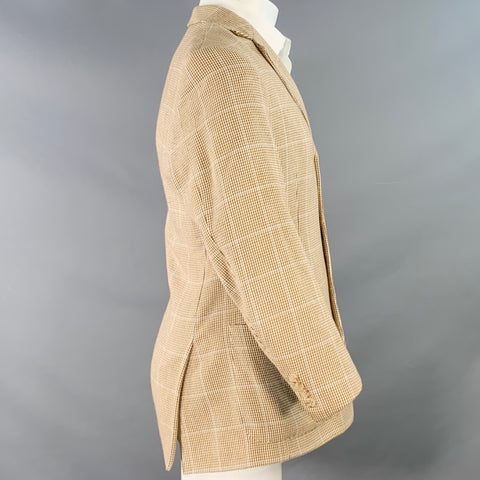 RALPH LAUREN Size 40 Brown Beige Plaid Cotton Notch Lapel Sport Coat