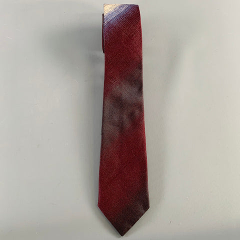 DRIES VAN NOTEN Burgundy Beige Diagonal Stripe Silk Tie