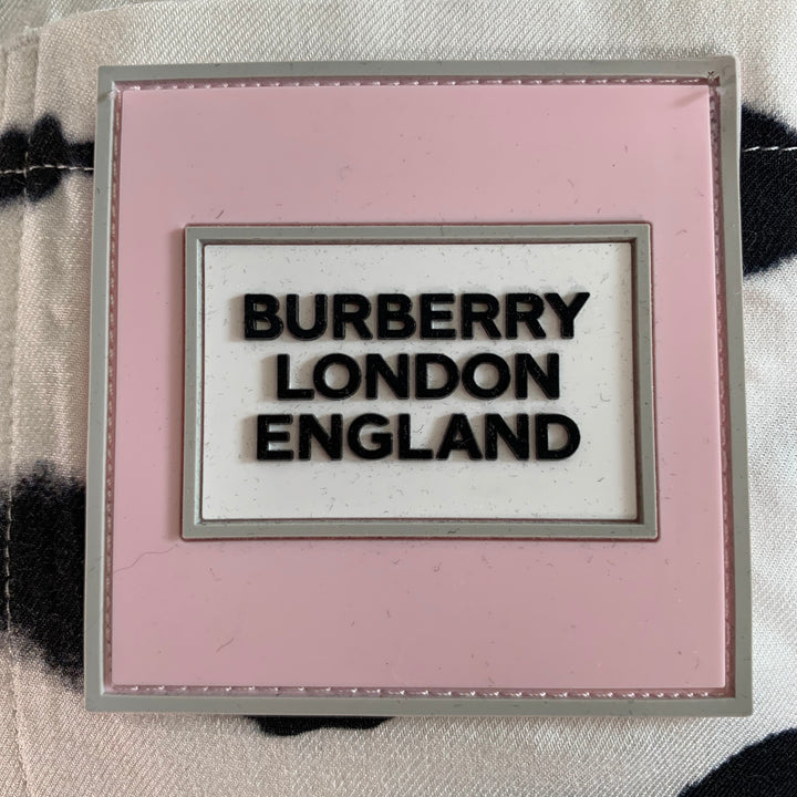 BURBERRY Size S White Black Print Viscose Patch Pockets Short Sleeve Shirt