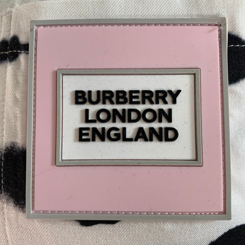 BURBERRY Size S White Black Print Viscose Patch Pockets Short Sleeve Shirt