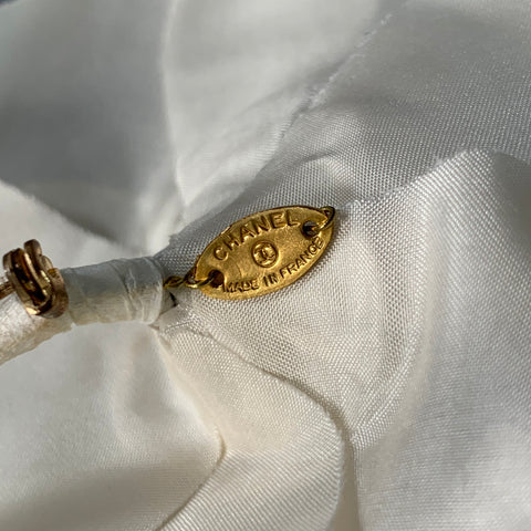 CHANEL Camellia White Gold Floral Fabric Brooch Pin