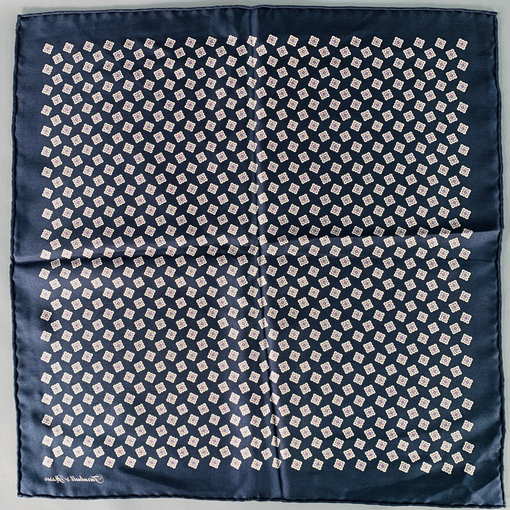 TURNBULL & ASSER Navy White Squares Silk Pocket Square