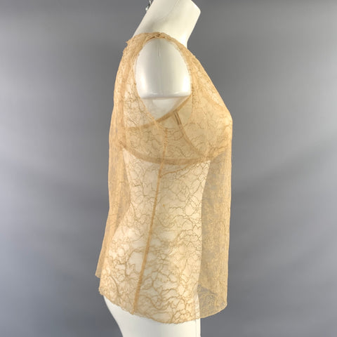CHANEL Size 6 Beige Tan Rayon Blend Lace See Through Casual Top