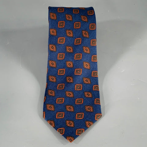 FACONNABLE Navy Orange Diamond Silk Tie