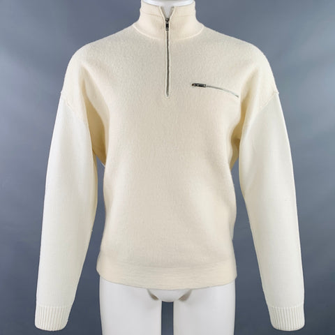 REISS Size S Cream Mixed Materials Wool 1/4 Zip Pullover