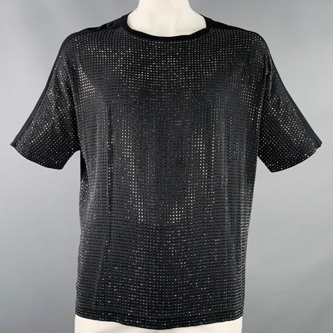 GUCCI Size XL Black Grey Studded Silk Dolman Sleeve T-shirt