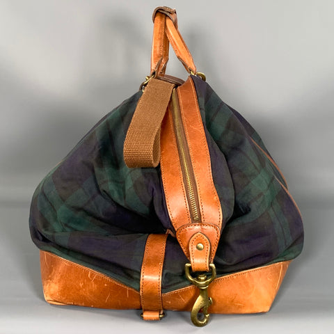 POLO Green Navy Plaid Canvas leather Bag