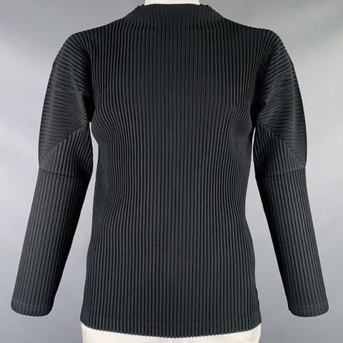 ISSEY MIYAKE Size L Black Polyester Pleated Pullover