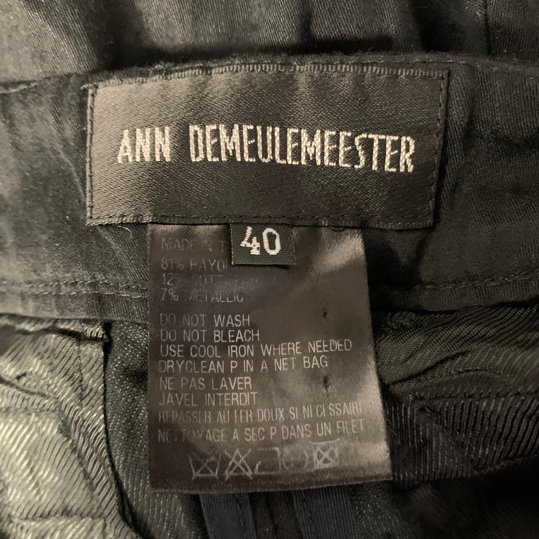 ANN DEMEULEMEESTER Size 31 Black Wrinkled Rayon Cotton Casual