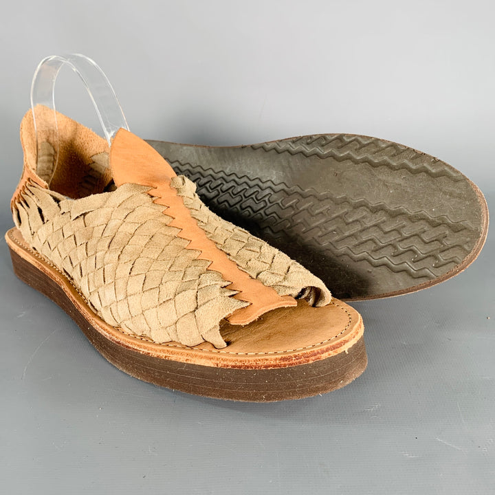 CHAMULA Size 9.5 Chapala Tan Natural Woven Leather Huarache Sandals