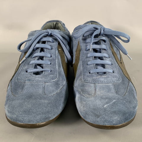 DOLCE & GABBANA Size 11 Navy Gunmetal Patch Mixed Fabrics Lace Sneakers