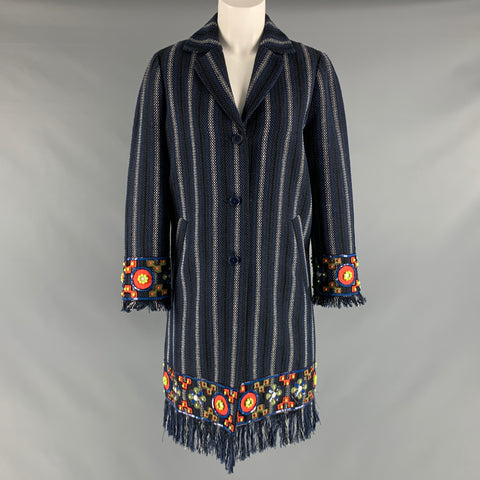 TORY BURCH Taille 8 Manteau à franges en mélange de coton blanc marine