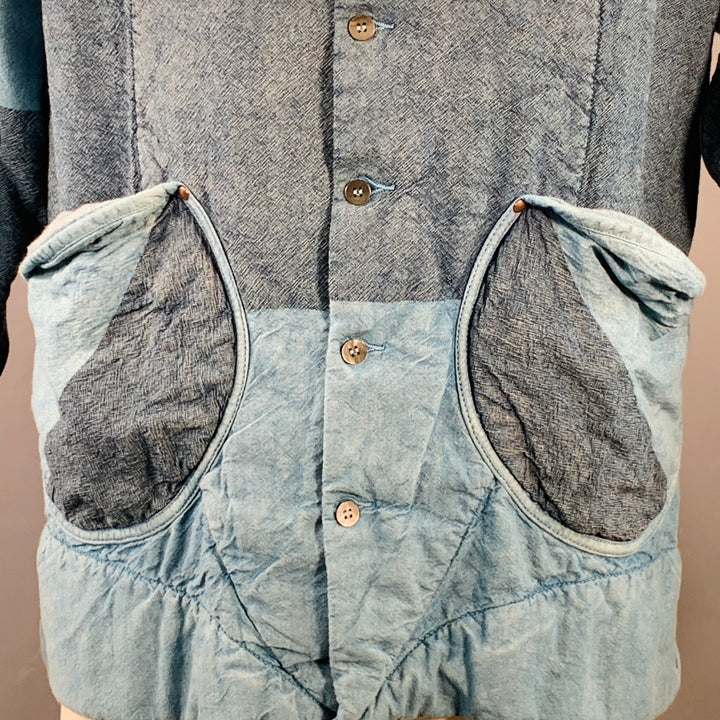TENDER Size XXL Blue Indigo Patchwork Cotton Wool Jacket