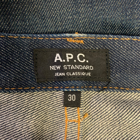 A.P.C. Size 32 Indigo Contrast Stitch Selvedge Denim Straight Jeans