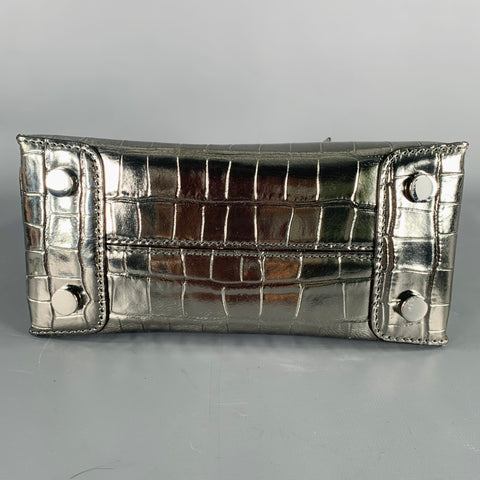 MICHAEL KORS Silver Embossed Leather Top Handles Handbag