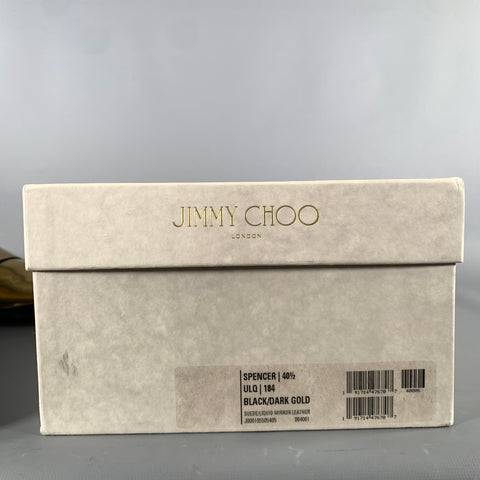 JIMMY CHOO Size 7.5 Gold Black Metallic Leather Slip On Loafers