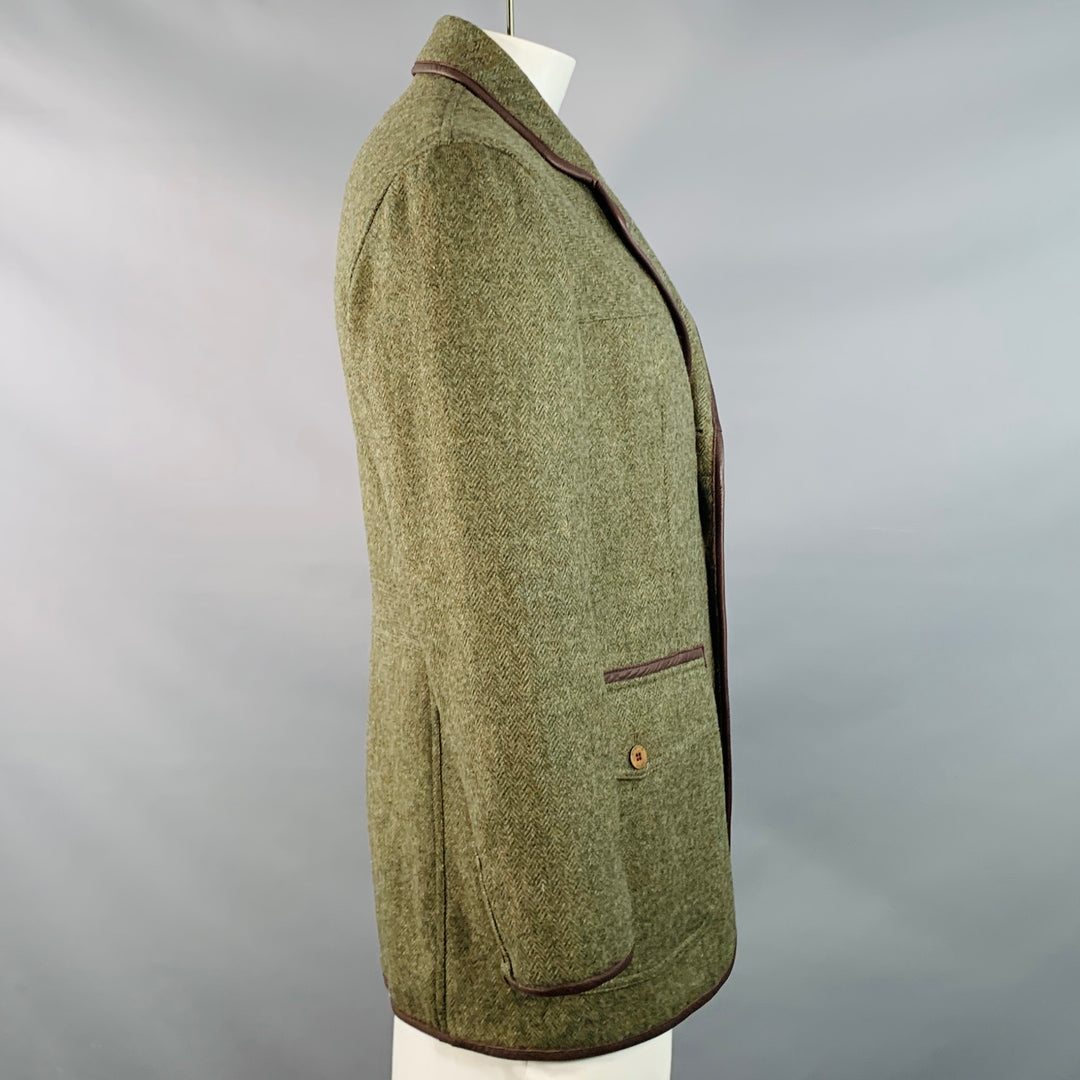 ENGLISH UTOPIA Size L Floyd Green Brown Herringbone Wool Tweed Jacket