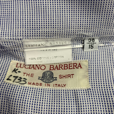 LUCIANO BARBERA Size S White Navy Dots Cotton One Pocket Long Sleeve Shirt