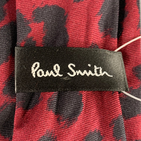 PAUL SMITH Burgundy Black Animal Print Silk Tie