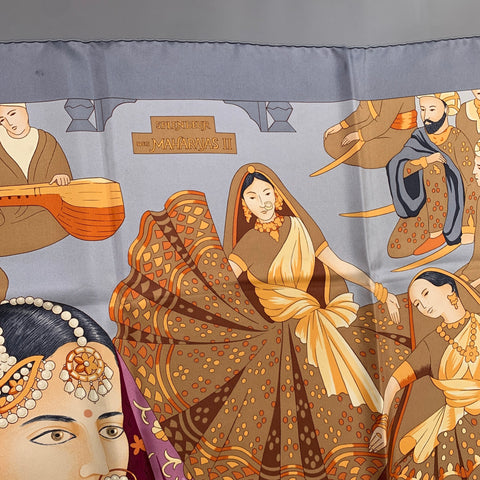 HERMES Grey Multi-Color Print Silk Scarves