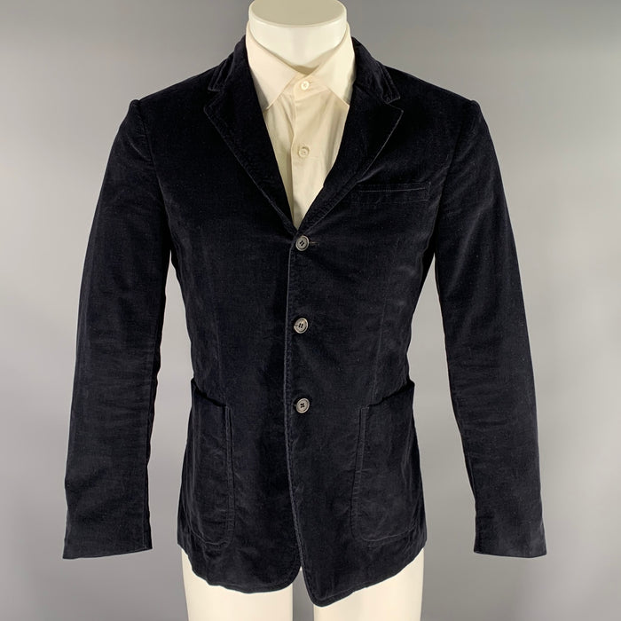 PRADA Chest Size 38 Black Corduroy Cotton Blend Notch Lapel Sport Coat