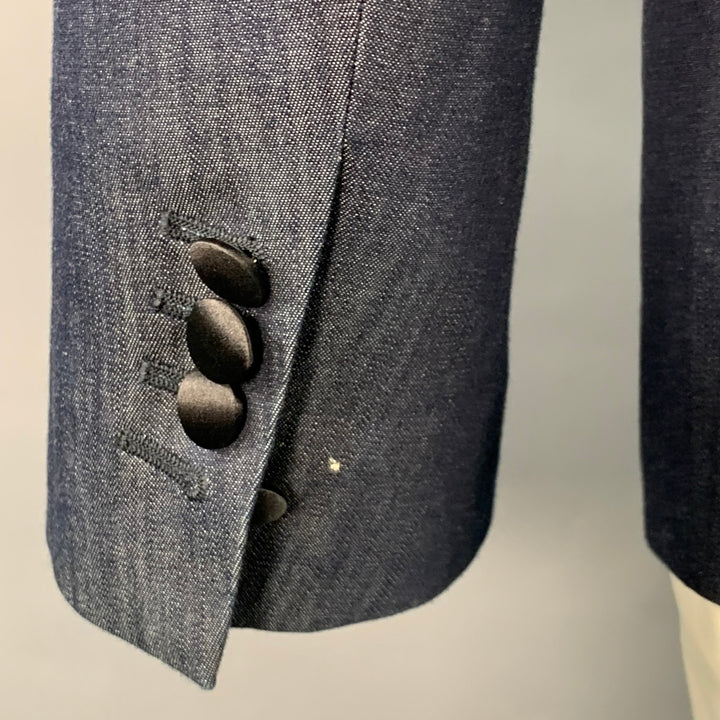DSQUARED2 TOKYO Size 42 Indigo Black Cotton Satin Peak Lapel Sport Coat