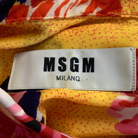 MSGM Size L Yellow Multi Color Satin Floral Button Up Shirt