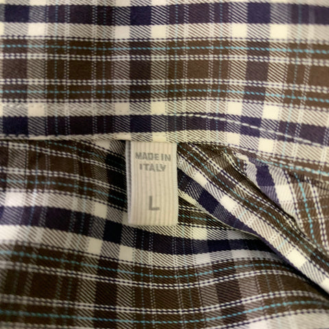 Chemise à manches longues en coton à carreaux marron, noir et blanc ERMENEGILDO ZEGNA Taille L