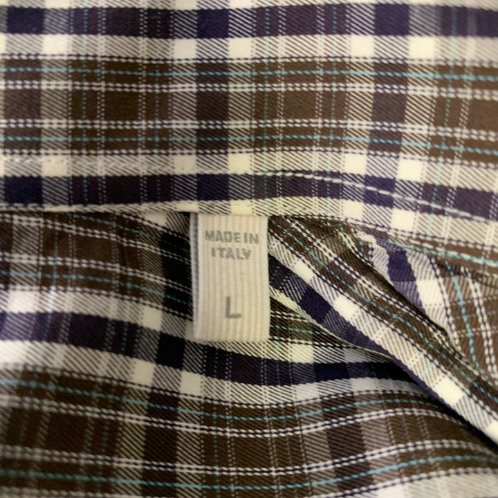 ERMENEGILDO ZEGNA Size L Brown Black White Plaid Cotton Long Sleeve Shirt