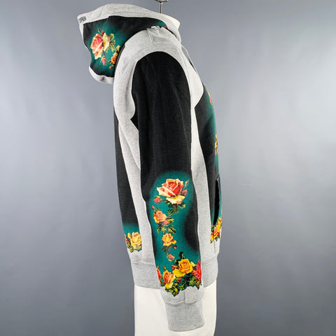 JEAN PAUL GAULTIER x SUPREME SS19 Size L Grey Multi Color Floral Cotton Blend Hooded Sweatshirt