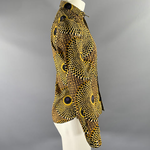 BURBERRY Size XS Gold Black Ankara Cotton Long Sleeve Shirt