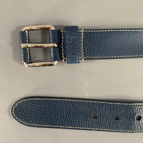 PRADA Navy Tan Pebble Grain Leather Belt