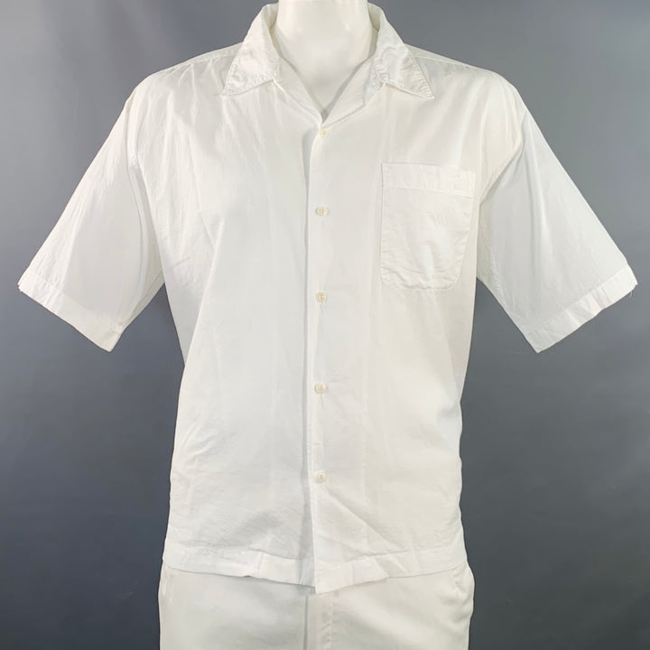 MERZ B. SCHWANEN Size XL White Organic Cotton One Pocket Oversized Short Sleeve Shirt