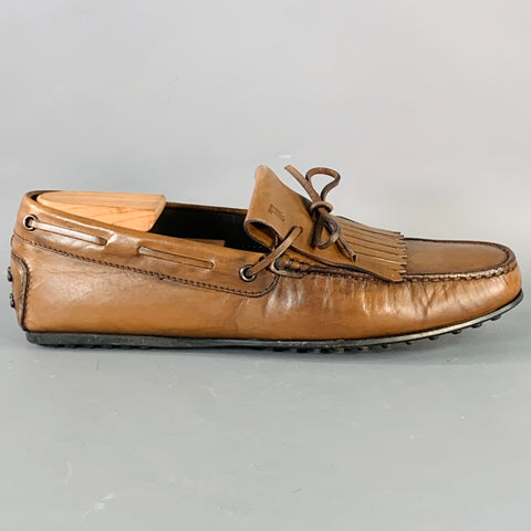 TOD'S Size 8.5 Brown Leather Moccasin Fringed Drivers Loafers