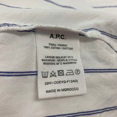 A.P.C. Size 2 White Blue Cotton Stripe Long Sleeve Casual Top