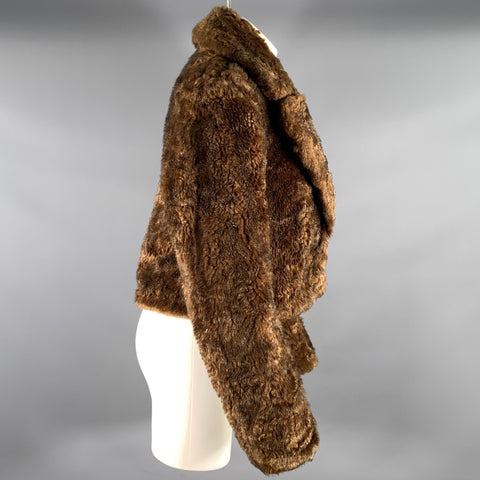 PACO RABANNE Size XS Brown Acrylic Blend Faux Fur Notch Lapel Coat
