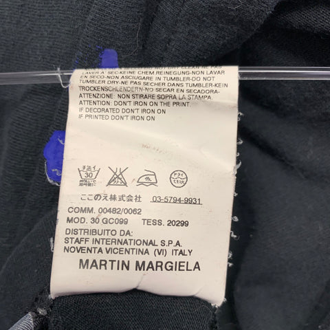 MARTIN MARGIELA Size L Black Blue Logo Cotton V-Neck T-shirt