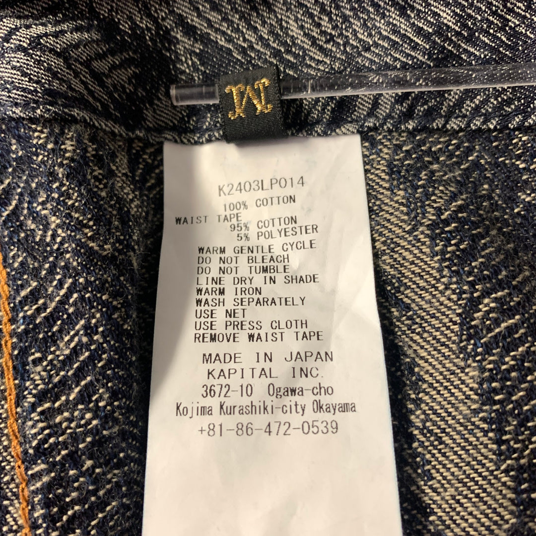 KAPITAL Size M Navy Grey Feathers Cotton Relaxed Jeans
