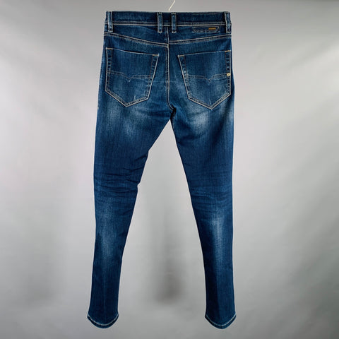DIESEL Size 26 Tepphar Blue Distressed Cotton Blend Tapered Slim Jeans