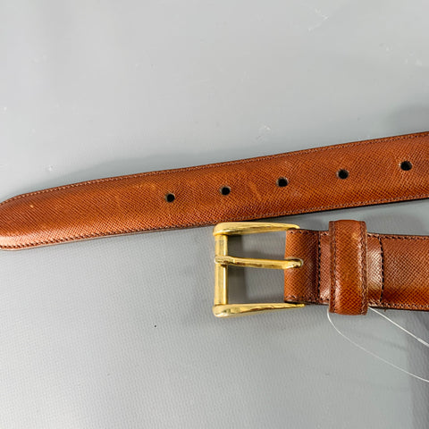COLE HAAN Size 36 Brown Saffiano Leather Belt