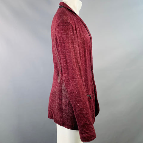 JOHN VARVATOS Size M Burgundy Linen Cotton Metallic Notch Lapel Cardigan
