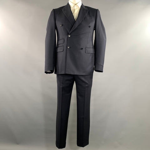 ERMENEGILDO ZEGNA Chest Size 40 Navy Solid Wool Double Breasted 32 31 Suit