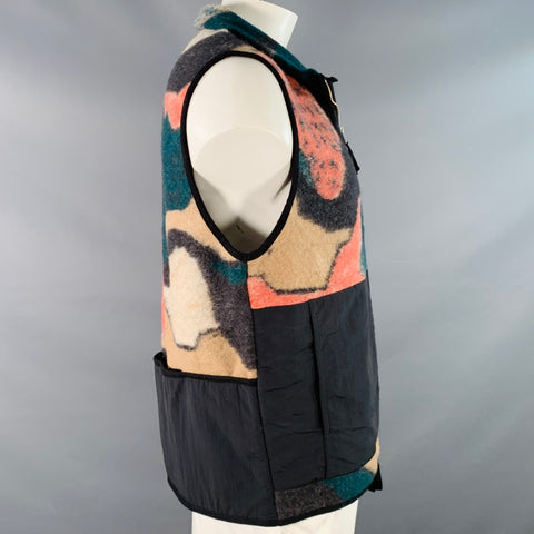 FOLK x TOM HAMMICK Winter 2023 Size XL Black Multi Color Abstract Wool Blend Fleece Vest