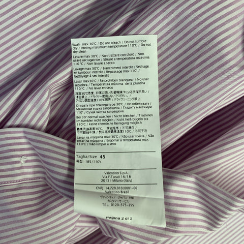 VALENTINO Size XL White Lilac Stripe Cotton Curved Cutaway Long Sleeve Shirt
