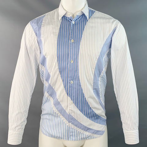 COMME des GARCONS SHIRT Size XS White Blue Patchwork Stripe Cotton Long Sleeve Shirt