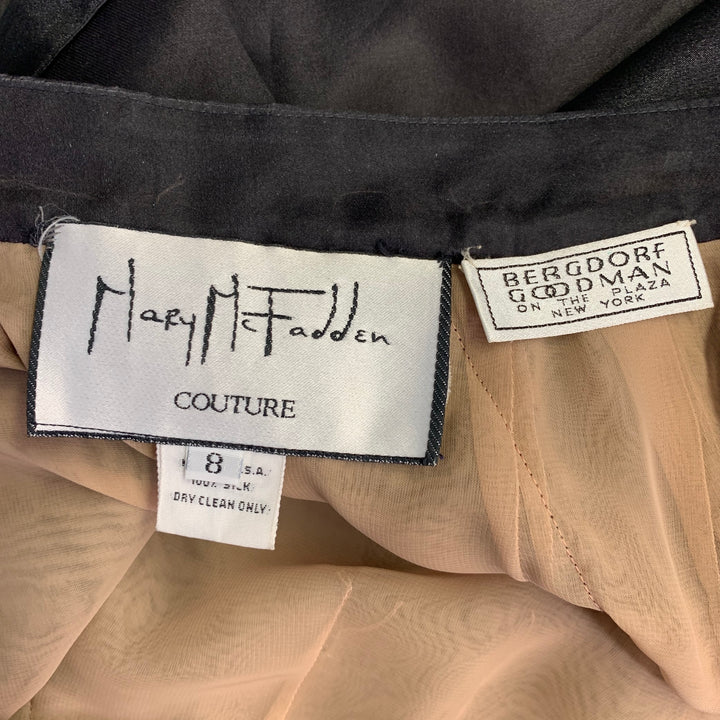 MARY MCFADDEN Size 8 Black Silk Layered Asymmetrical Hem Long Skirt