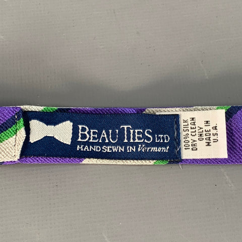 BEAU TIES LTD. Purple Silver Diagonal Stripe Silk Bow Tie